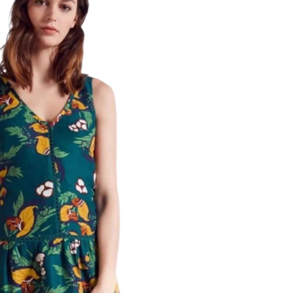 NEW Comptoir Des Cotonniers linen silk blend tropical jungle sleeveless dress M - Picture 11 of 12